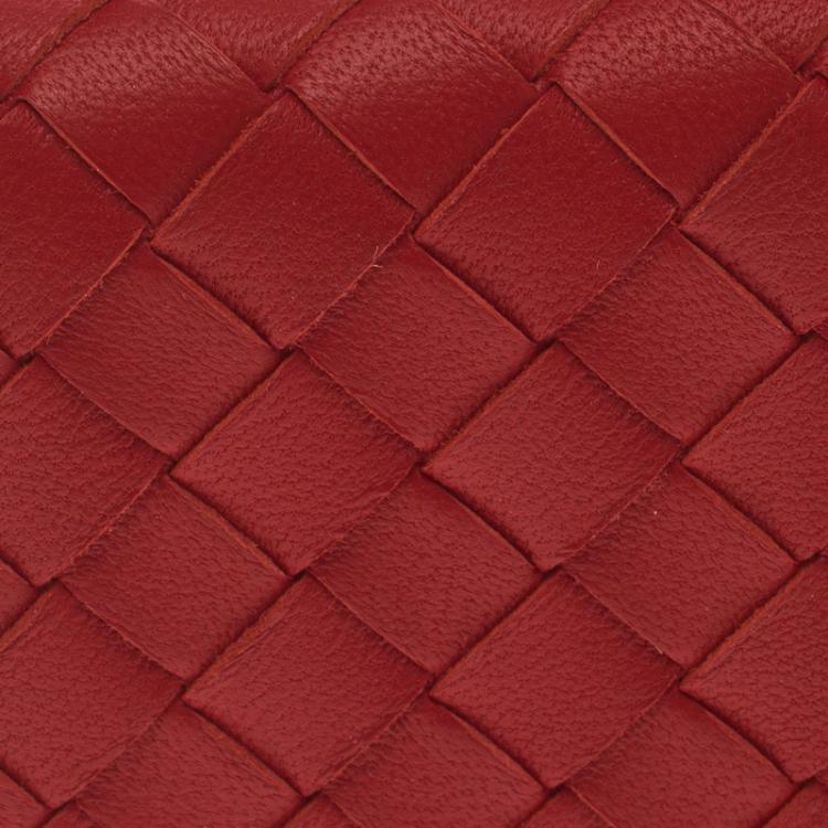 Pre Owned Bottega Veneta Red Leather Intrecciato Card Holder