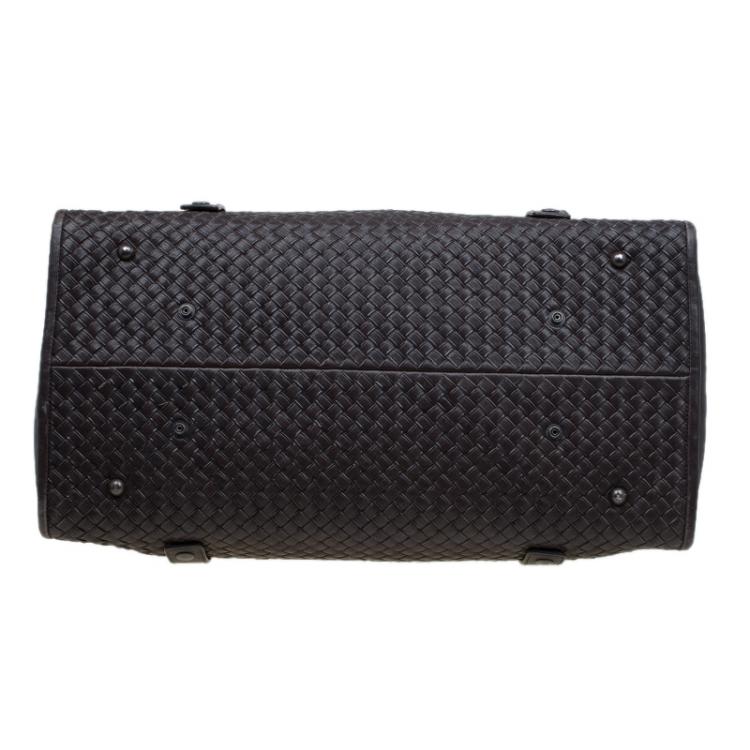 Pre Owned Bottega Veneta Brown Intrecciato Woven Leather Duffel Bag