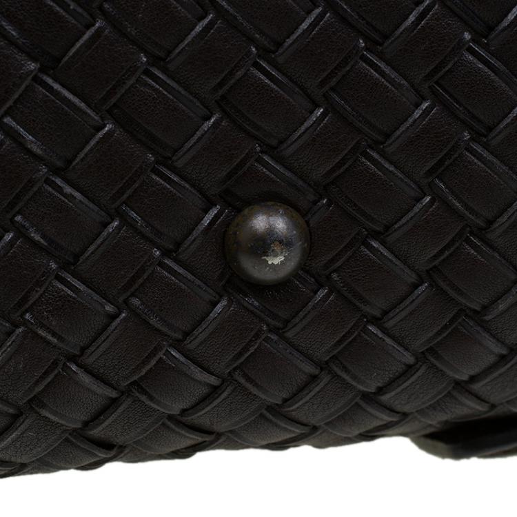 Pre Owned Bottega Veneta Brown Intrecciato Woven Leather Duffel Bag