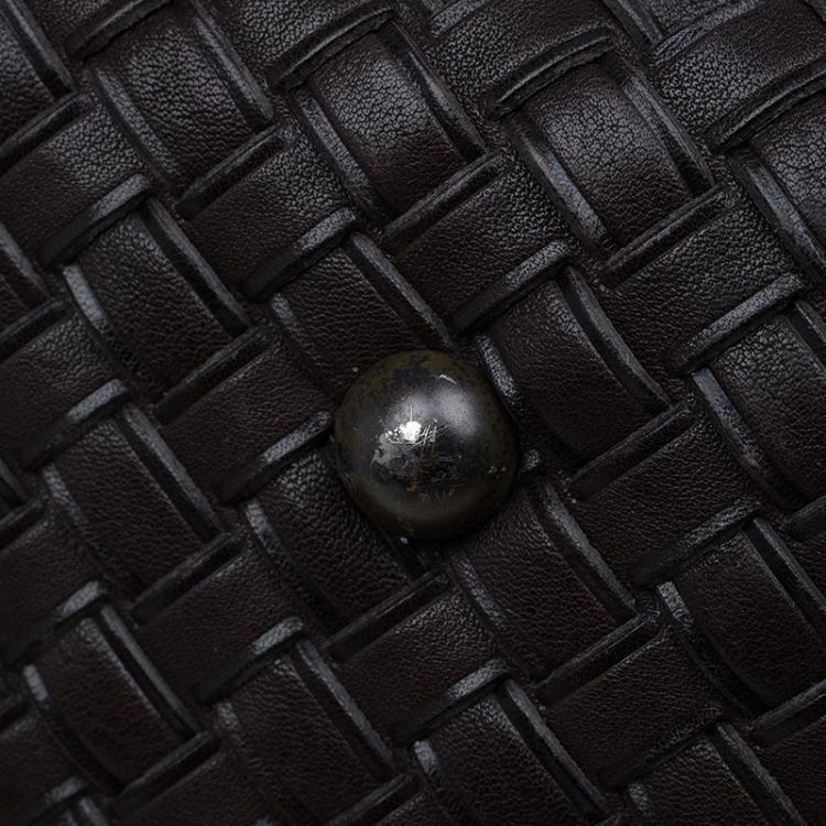 Pre Owned Bottega Veneta Brown Intrecciato Woven Leather Duffel Bag