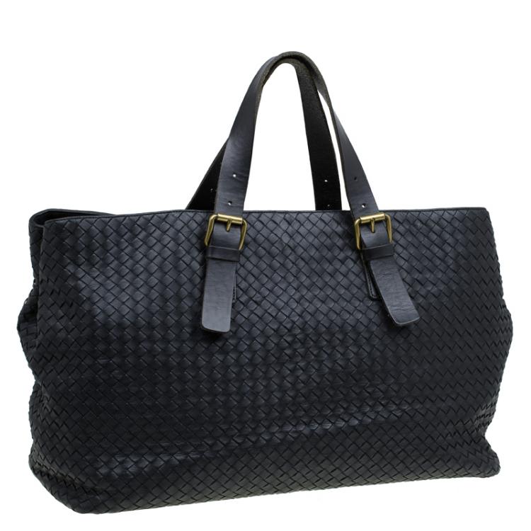 Pre Owned Bottega Veneta Black Intrecciato Woven Leather Tote