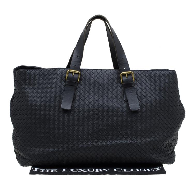 Pre Owned Bottega Veneta Black Intrecciato Woven Leather Tote