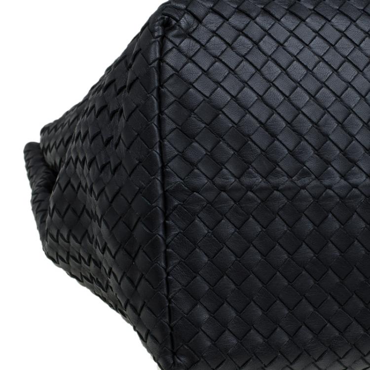 Pre Owned Bottega Veneta Black Intrecciato Woven Leather Tote