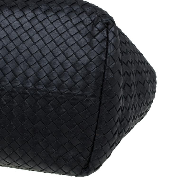 Pre Owned Bottega Veneta Black Intrecciato Woven Leather Tote