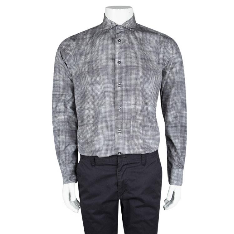 Pre Owned Bottega Veneta Grey Printed Cotton Long Sleeve Button Front Shirt L