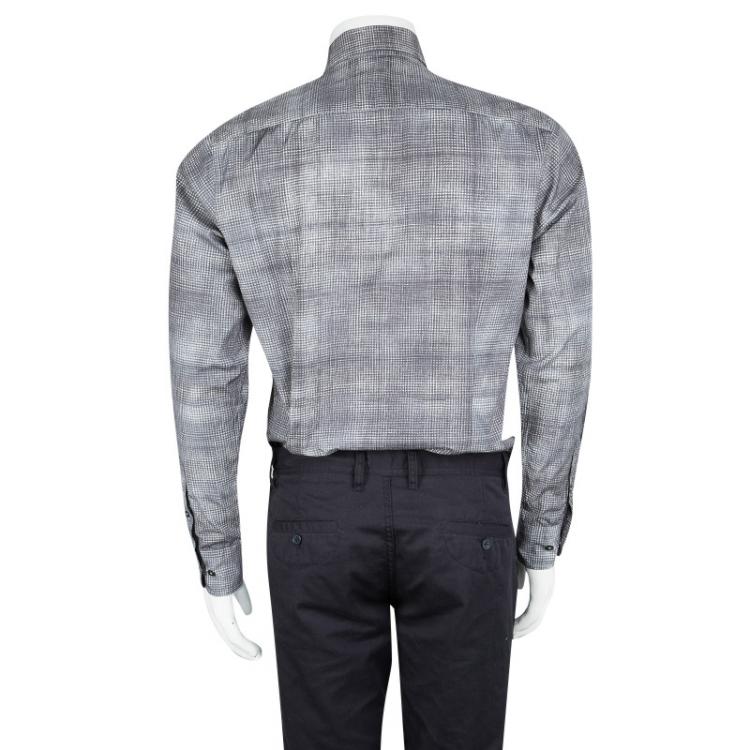 Pre Owned Bottega Veneta Grey Printed Cotton Long Sleeve Button Front Shirt L
