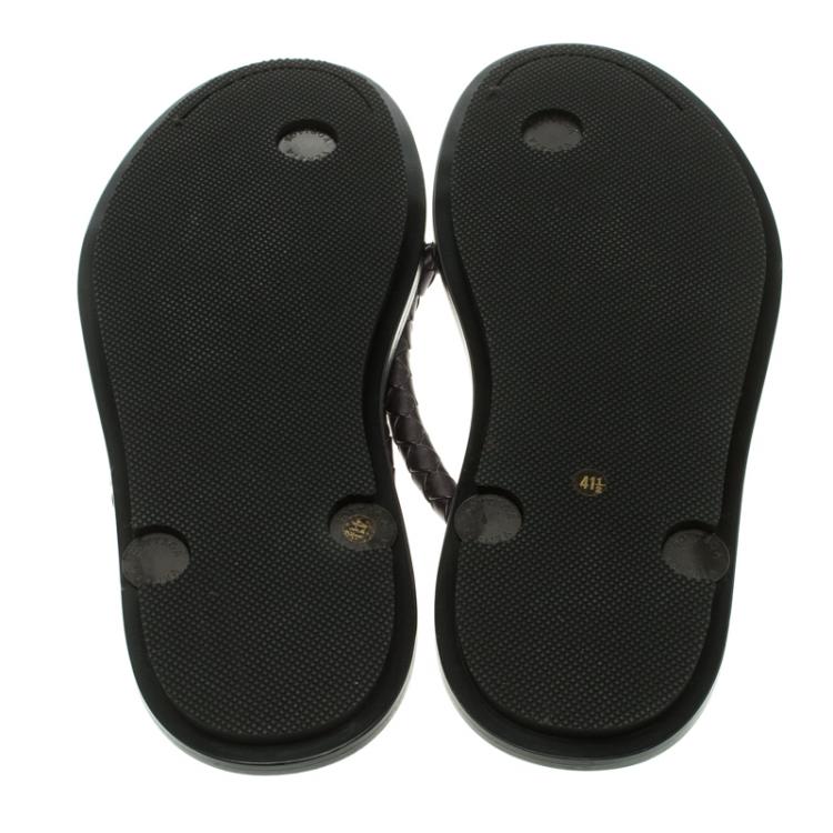 Pre Owned Bottega Veneta Brown Intrecciato Leather Thong Sandals Size 41.5