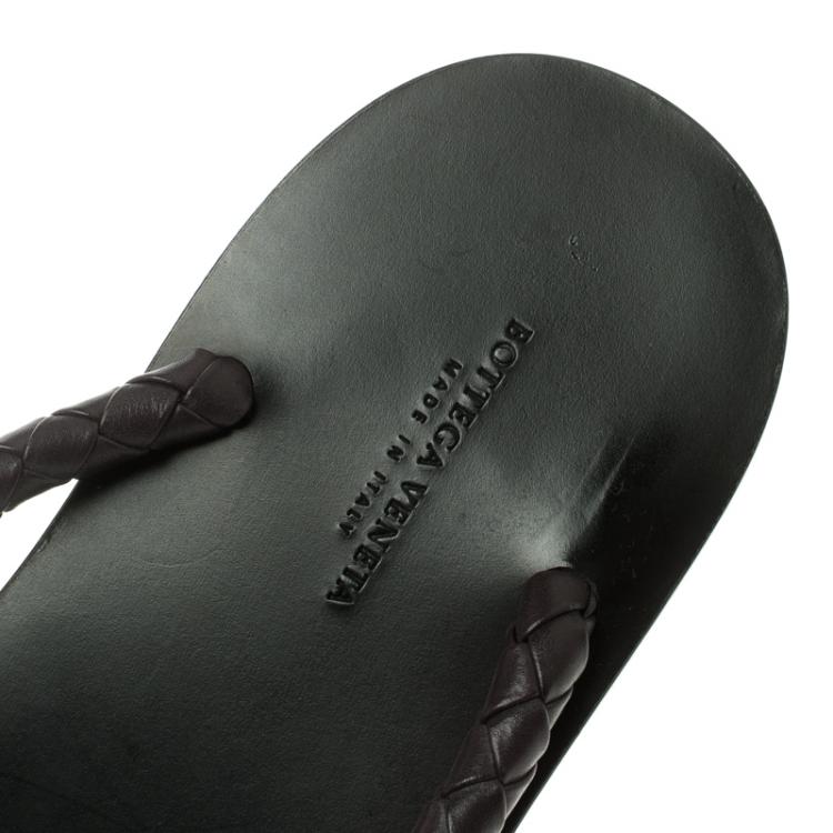 Pre Owned Bottega Veneta Brown Intrecciato Leather Thong Sandals Size 41.5
