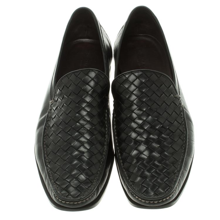 Pre Owned Bottega Veneta Black Intrecciato Leather Anwick Moccasins Size 42