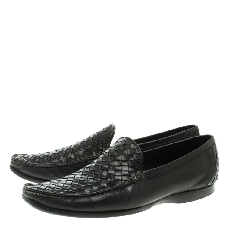 Pre Owned Bottega Veneta Black Intrecciato Leather Anwick Moccasins Size 42