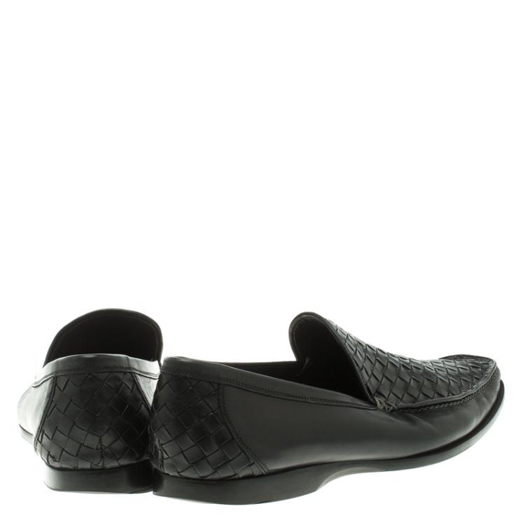 Pre Owned Bottega Veneta Black Intrecciato Leather Anwick Moccasins Size 42