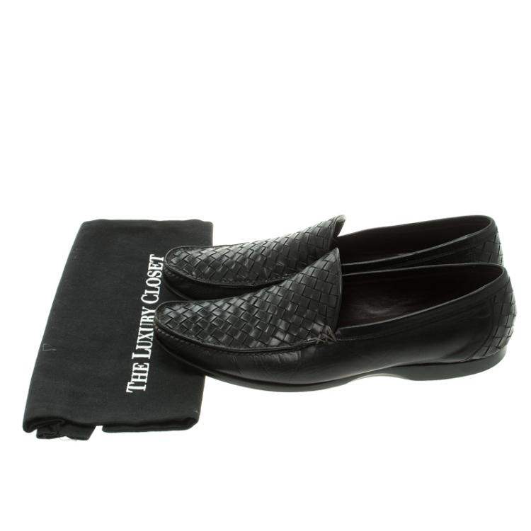 Pre Owned Bottega Veneta Black Intrecciato Leather Anwick Moccasins Size 42