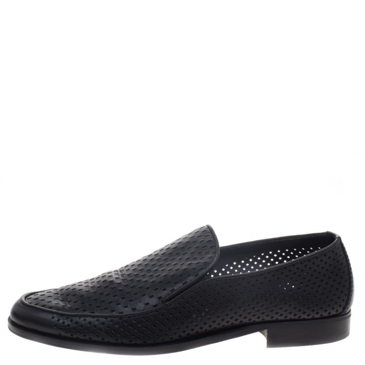 Pre Owned Bottega Veneta Black Perforated Leather Loafers Size 43
