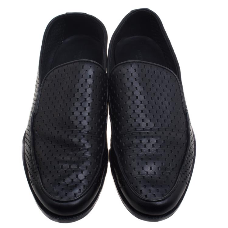 Pre Owned Bottega Veneta Black Perforated Leather Loafers Size 43
