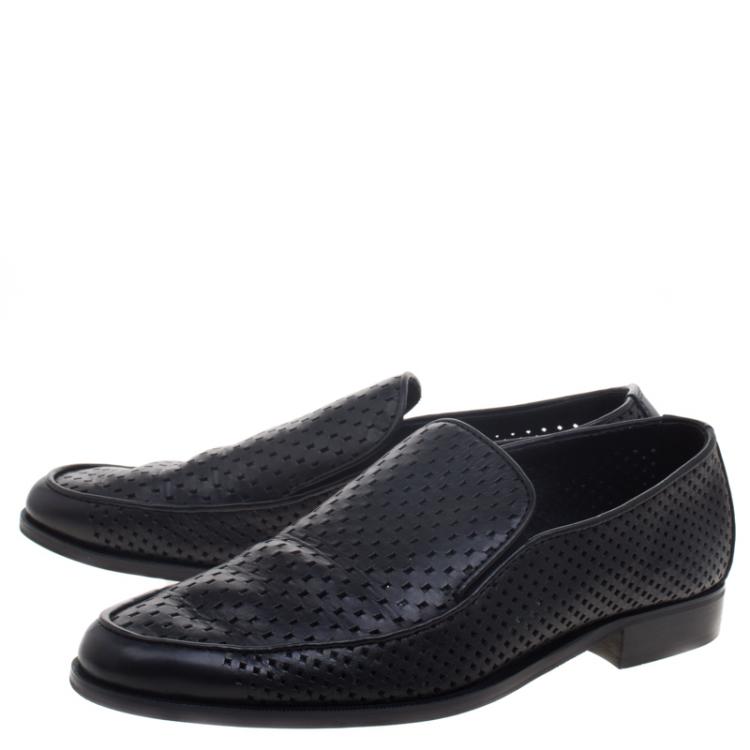 Pre Owned Bottega Veneta Black Perforated Leather Loafers Size 43