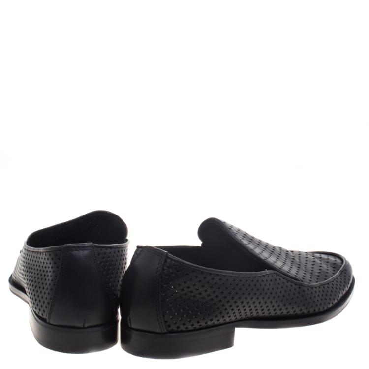 Pre Owned Bottega Veneta Black Perforated Leather Loafers Size 43