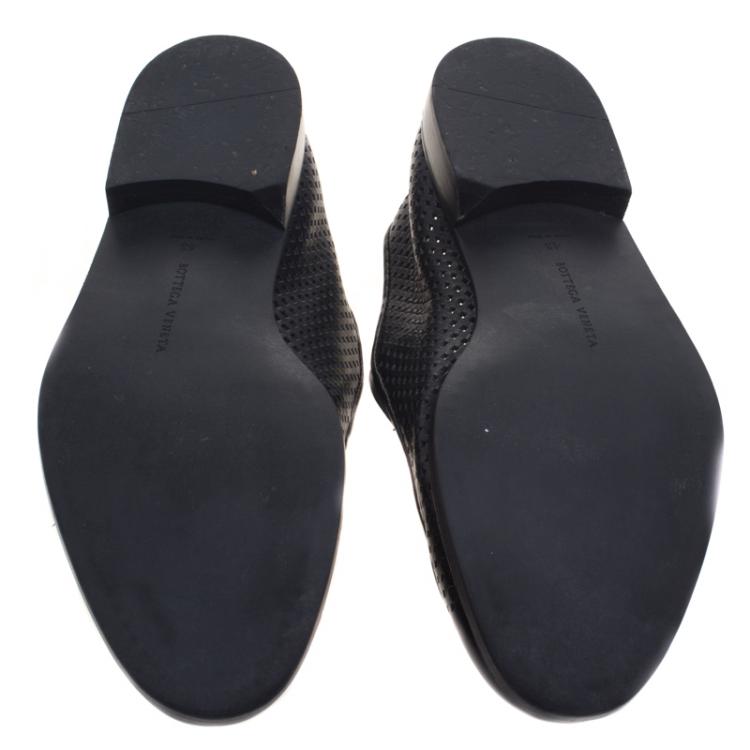 Pre Owned Bottega Veneta Black Perforated Leather Loafers Size 43