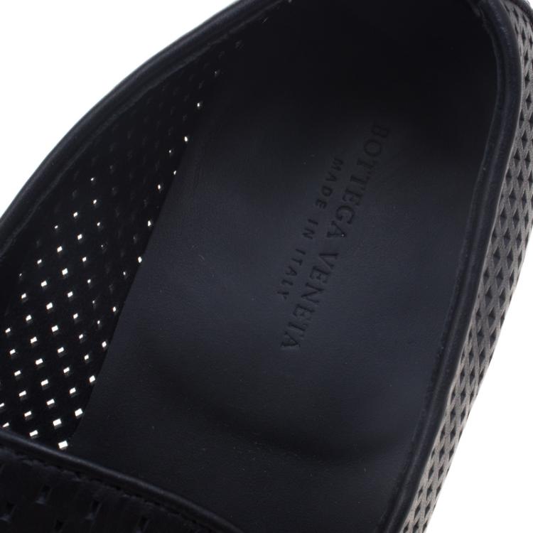 Pre Owned Bottega Veneta Black Perforated Leather Loafers Size 43