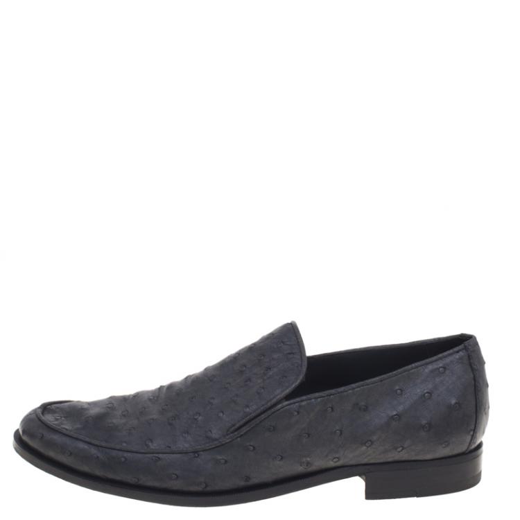 Pre Owned Bottega Veneta Grey Ostrich Leather Loafers Size 43