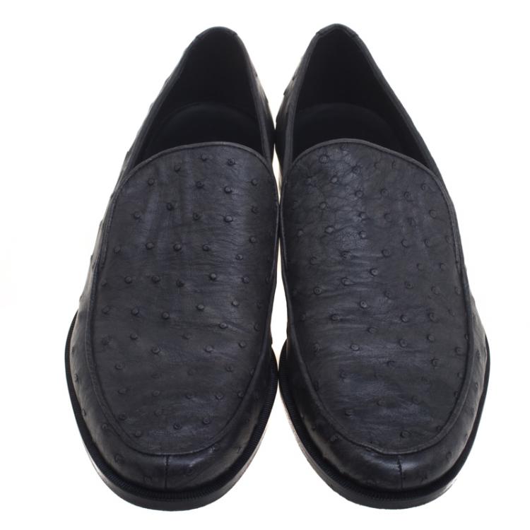 Pre Owned Bottega Veneta Grey Ostrich Leather Loafers Size 43