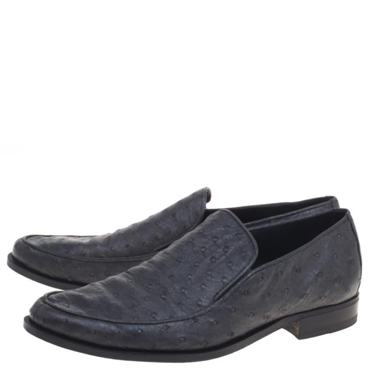 Pre Owned Bottega Veneta Grey Ostrich Leather Loafers Size 43