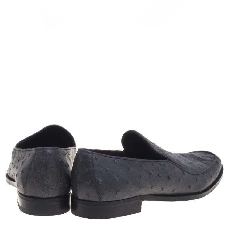 Pre Owned Bottega Veneta Grey Ostrich Leather Loafers Size 43