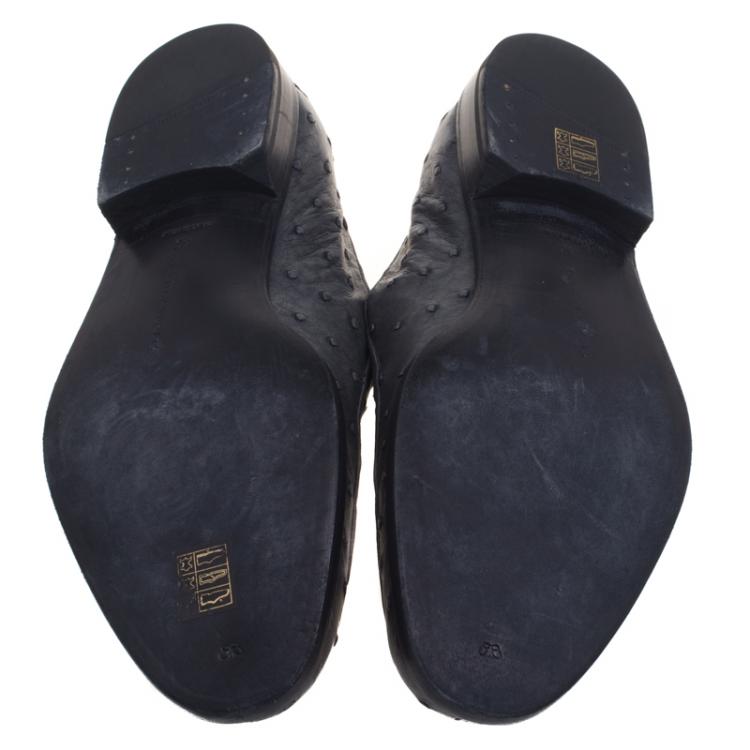 Pre Owned Bottega Veneta Grey Ostrich Leather Loafers Size 43