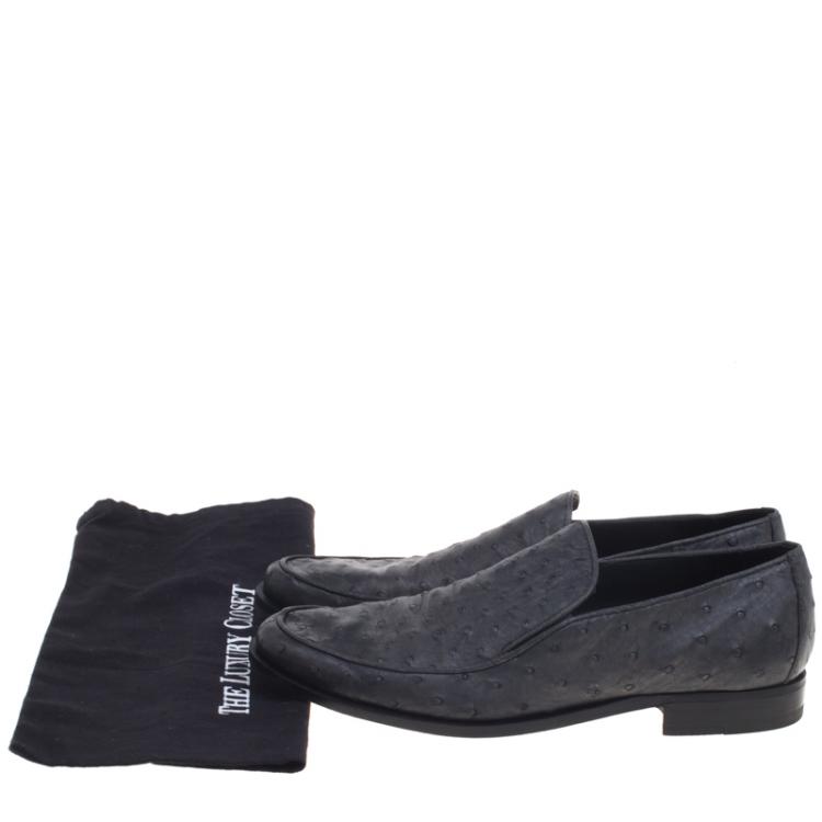 Pre Owned Bottega Veneta Grey Ostrich Leather Loafers Size 43