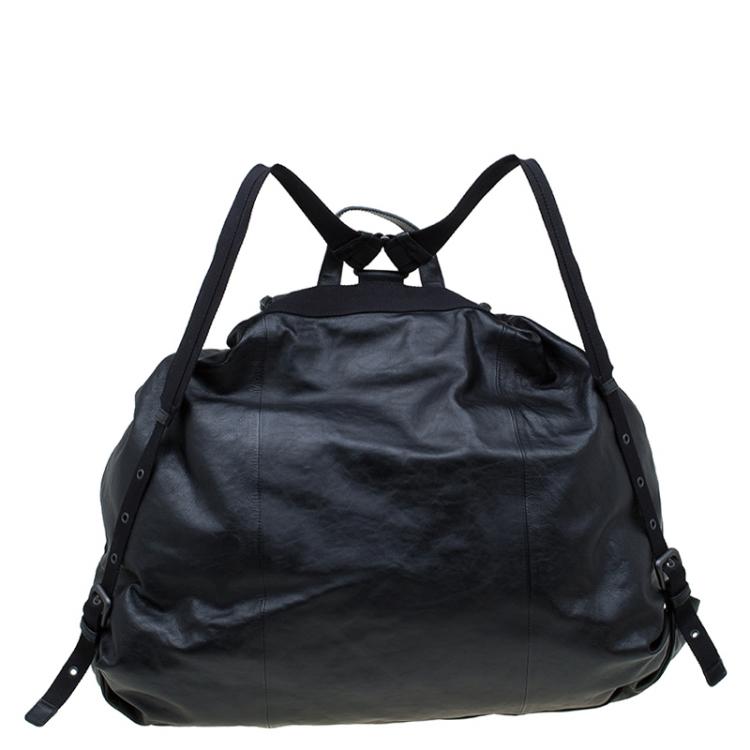Pre Owned Bottega Veneta Black Leather Drawstring Backpack 