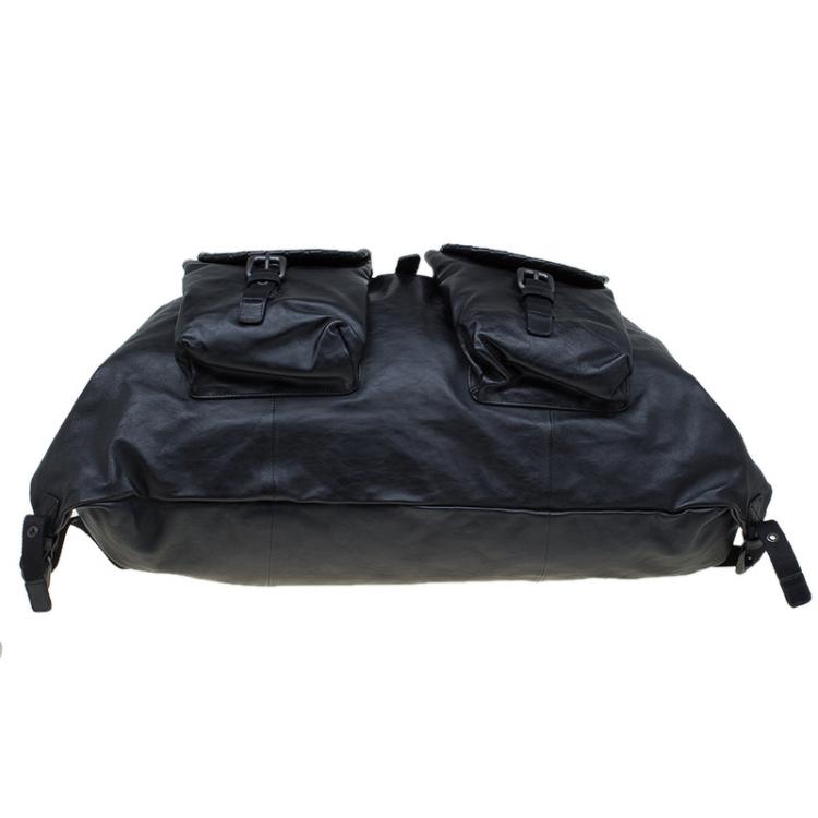 Pre Owned Bottega Veneta Black Leather Drawstring Backpack 