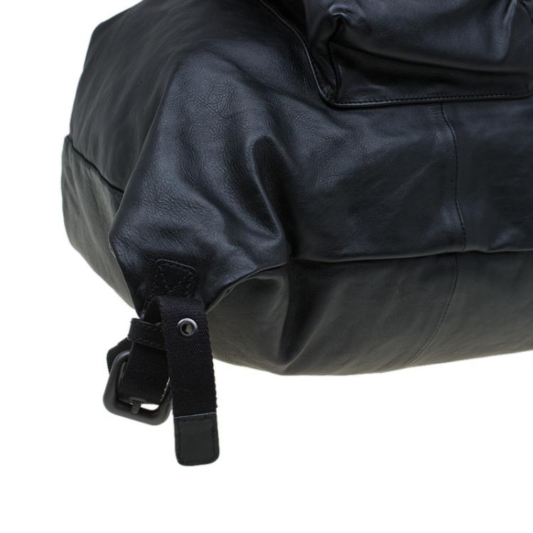 Pre Owned Bottega Veneta Black Leather Drawstring Backpack 
