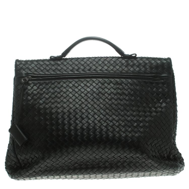 Pre Owned Bottega Veneta Black Intrecciato Leather Briefcase  