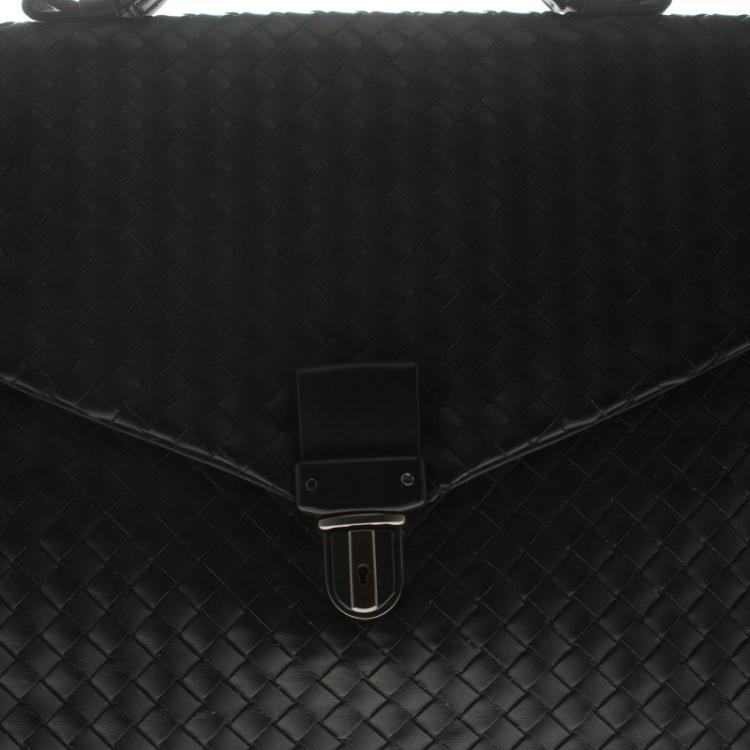 Pre Owned Bottega Veneta Black Intrecciato Leather Briefcase  