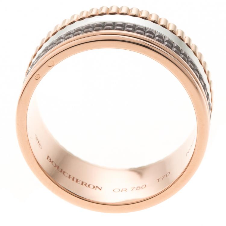 Pre Owned Boucheron Classique Quatre Three Tone 18k Gold & Brown PVD Large Ring Size 69
