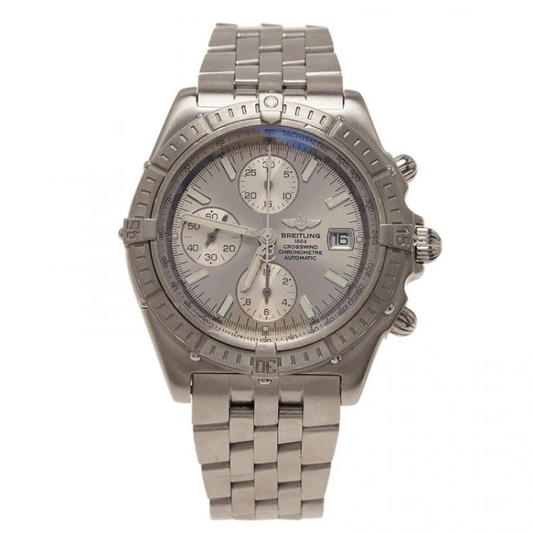 Pre Owned Breitling Silver Stainless Steel Crosswind Men's Watches 44MM