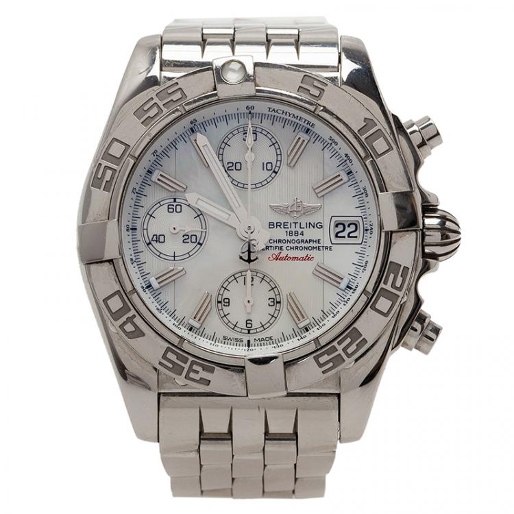 Pre Owned Breitling White Stainless Steel Galactic Men's Wristwatch 39MM