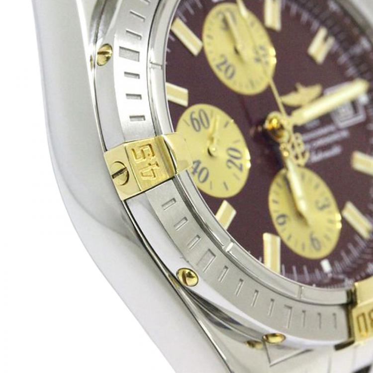 Pre Owned Breitling Purple 18K Yellow Gold and Stainless Steel Chronomat Evolution Men's Wristwatch 44MM