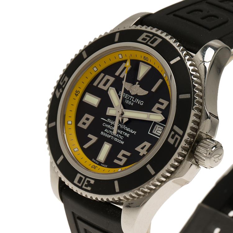 Pre Owned Breitling Black Stainless Steel Super Ocean Men's Wristwatch 42MM