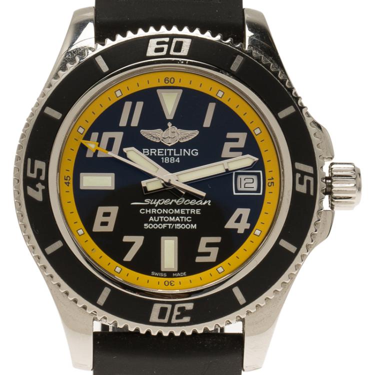 Pre Owned Breitling Black Stainless Steel Super Ocean Men's Wristwatch 42MM