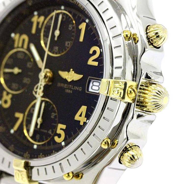Pre Owned Breitling Black 18K Yellow Gold and Stainless Steel Chronomat Men's Wristwatch 40MM