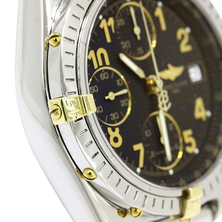 Pre Owned Breitling Black 18K Yellow Gold and Stainless Steel Chronomat Men's Wristwatch 40MM