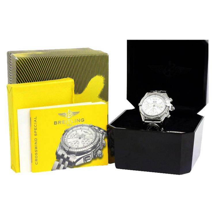 Pre Owned Breitling White Stainless Steel Crosswind Special Men's Wristwatch 44MM