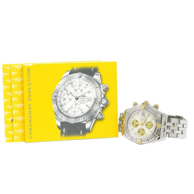 Pre Owned Breitling Silver 18K Yellow Gold and Stainless Steel Chronomat Evolution Men's Wristwatch 44MM