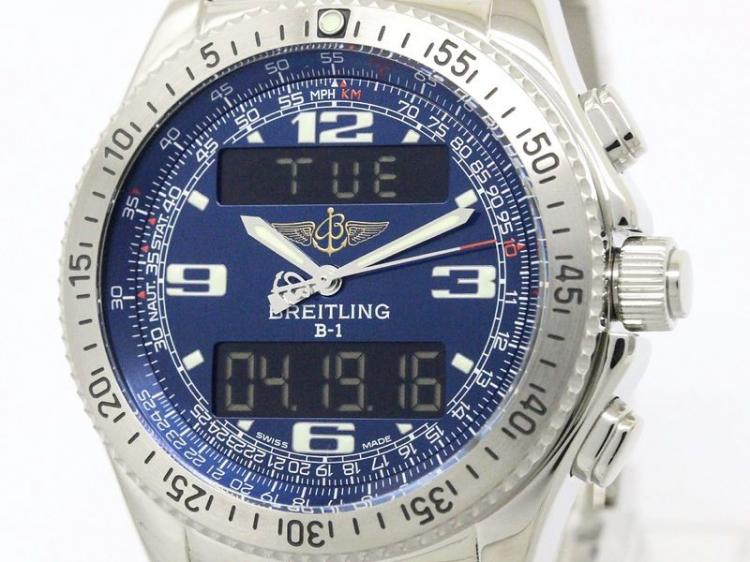 Pre Owned Breitling Blue Stainless Steel B-1 Men's Wristwatch 42MM 