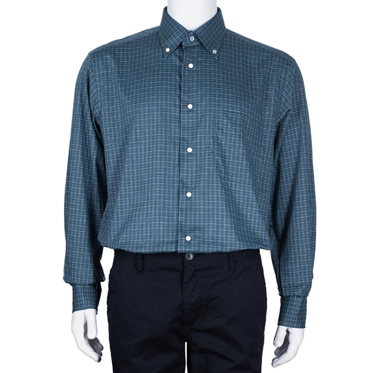 Pre Owned Brioni Men's Blue Checked Shirt L