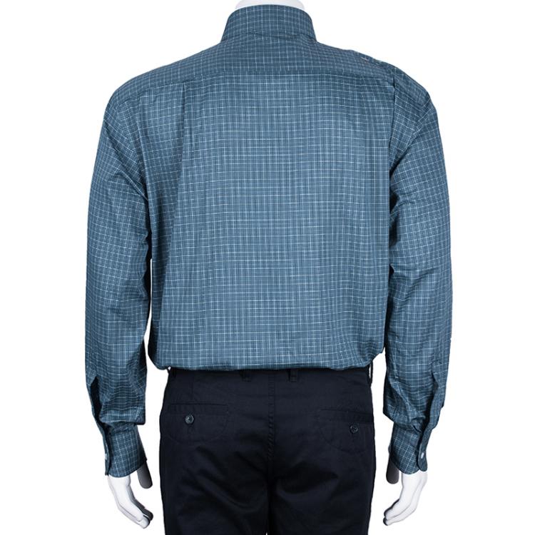 Pre Owned Brioni Men's Blue Checked Shirt L