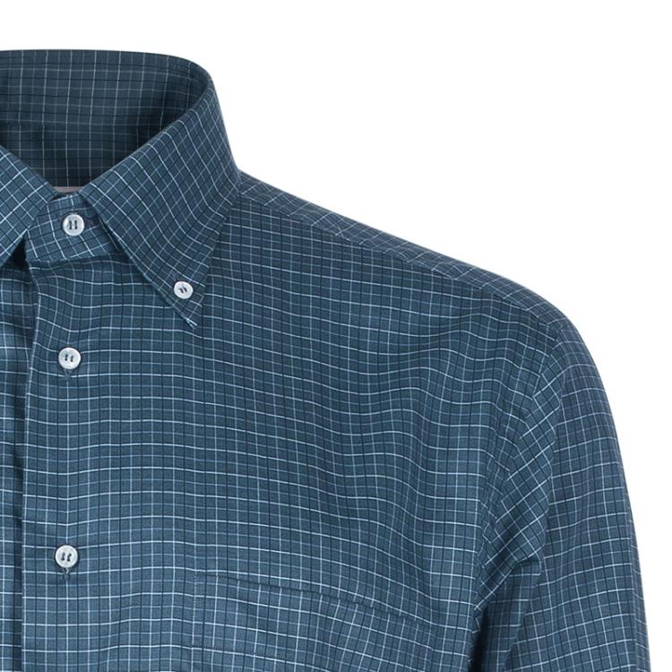 Pre Owned Brioni Men's Blue Checked Shirt L