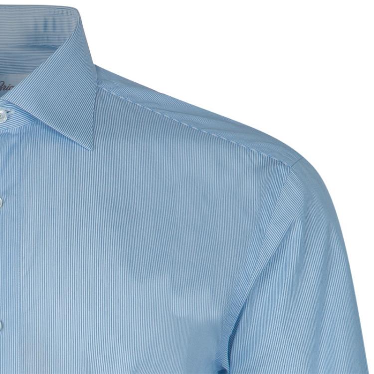 Pre Owned Brioni Men's Light Blue Pinstripe Cotton Shirt  L