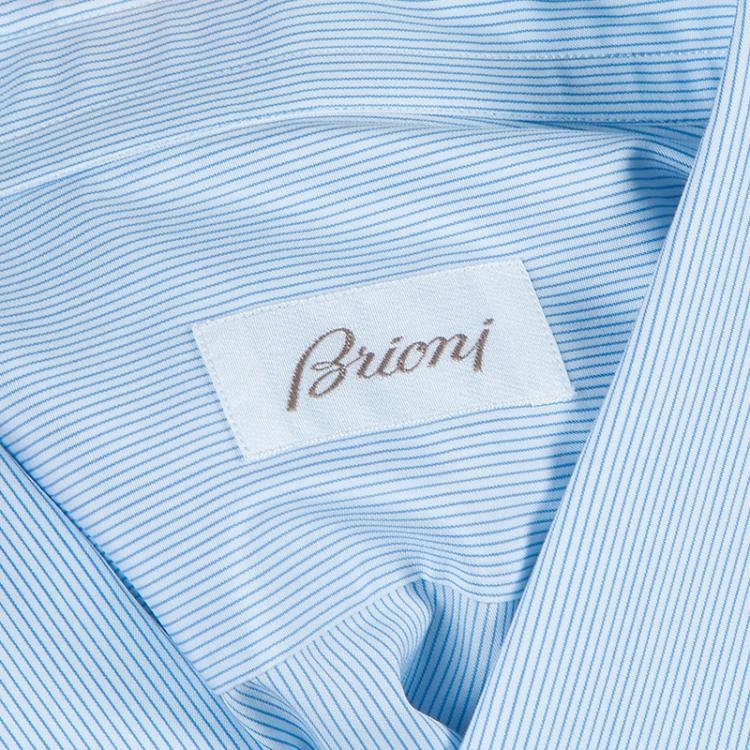 Pre Owned Brioni Men's Light Blue Pinstripe Cotton Shirt  L