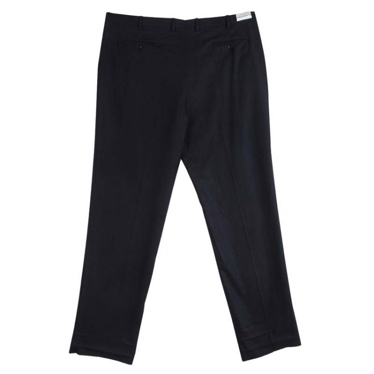 Pre Owned Brioni Navy Blue Herringbone Wool Roman Style Trousers 6XL